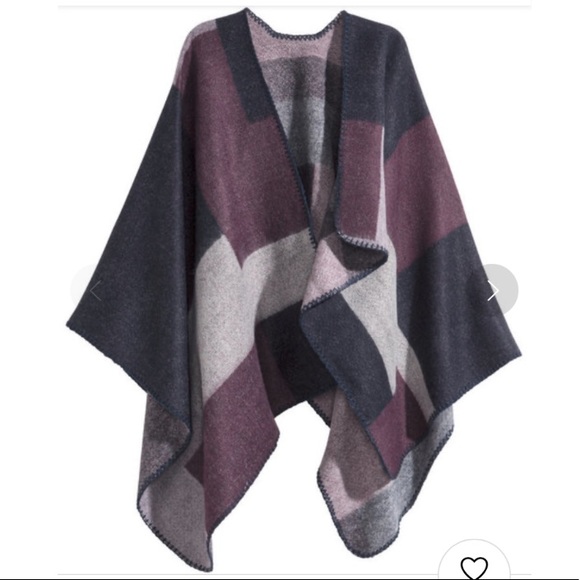 H&M Asymmetric Poncho - Purple/Checkered
